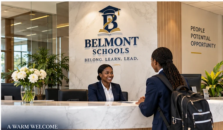 Belmont Schools reception area welcoming a learner